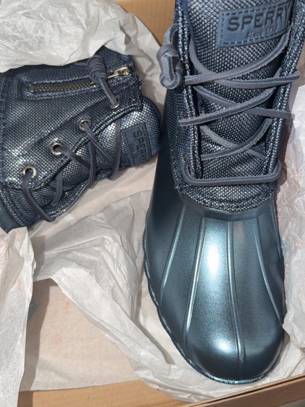 Sperry Women's Metallic Navy Waterproof Duck Boots